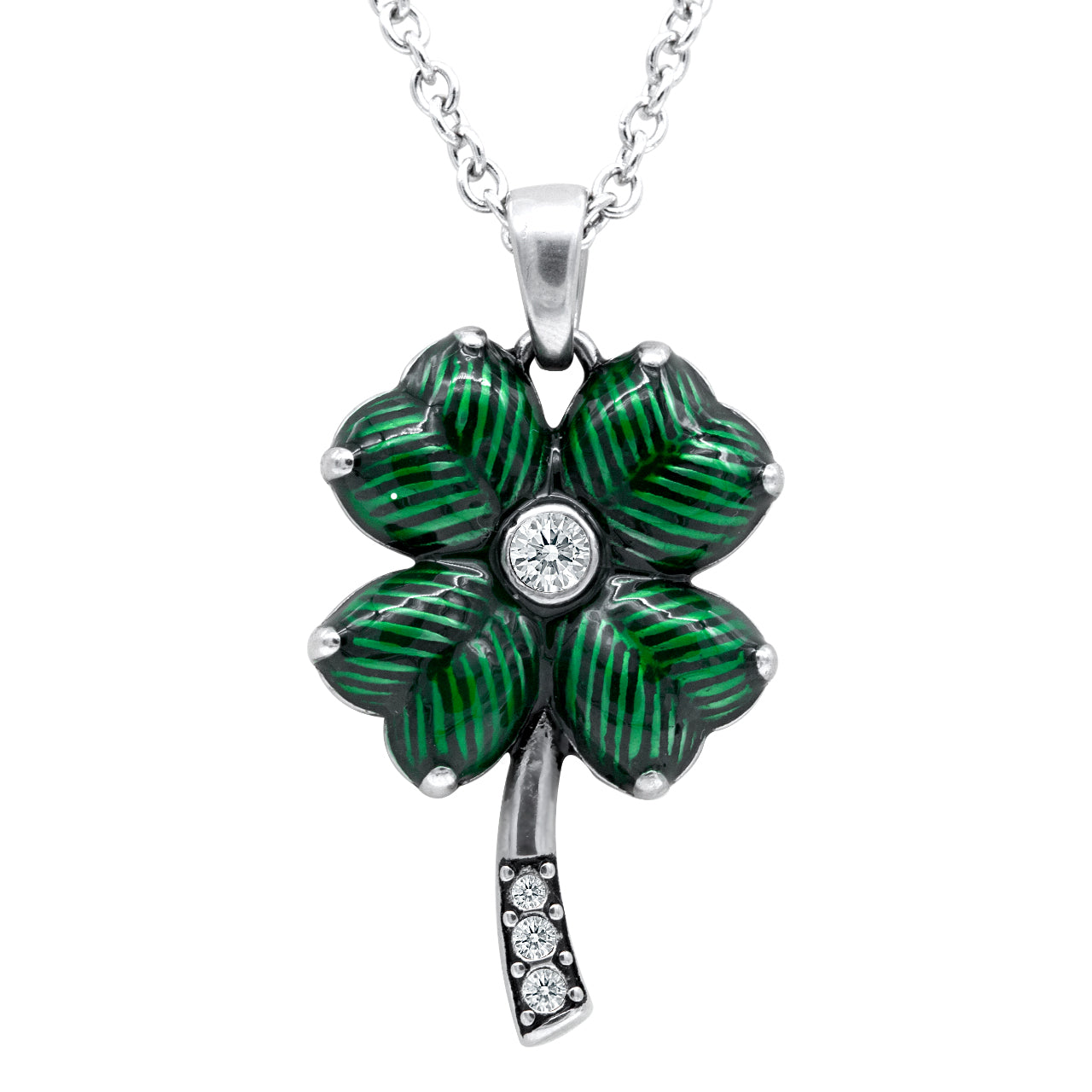 Four Leaf Clover with Crystals Necklace