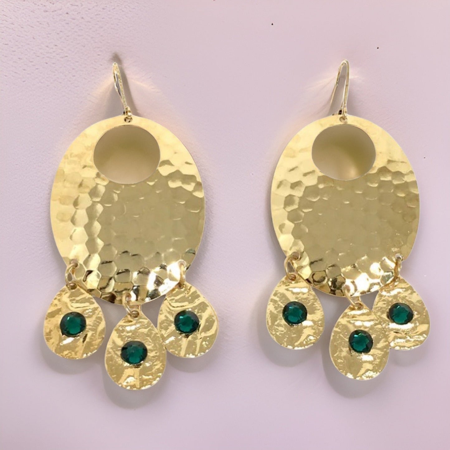 Hammered Emerald Chandelier Earrings