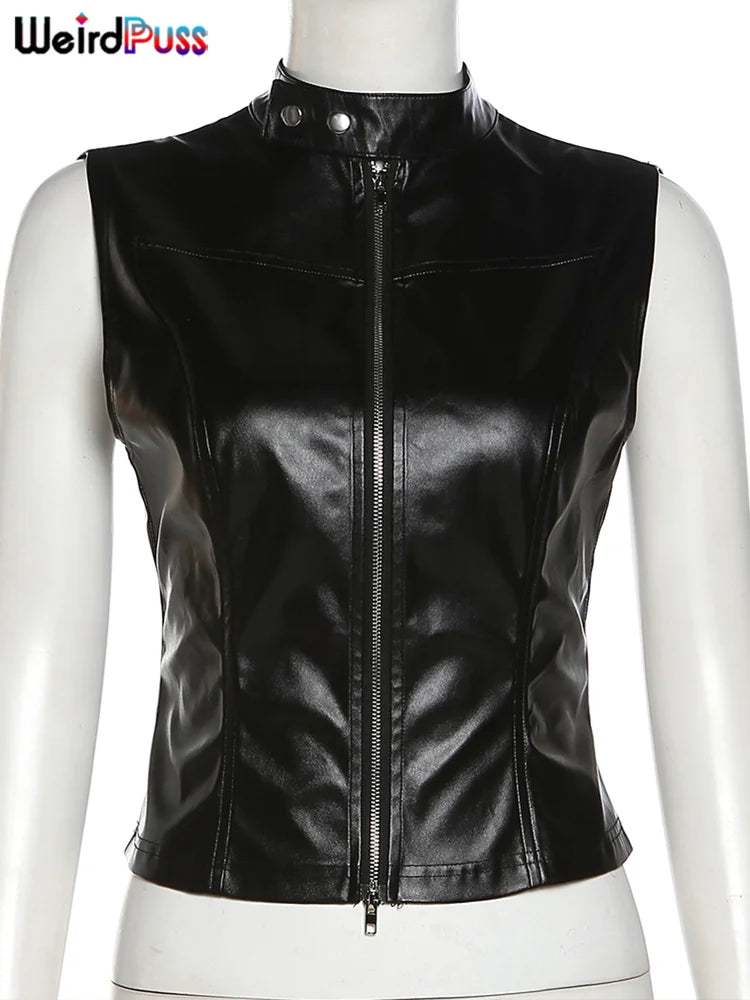 Weird Puss Y2K Luxury Backless Zip Tank Tops Women Turtleneck Stylish