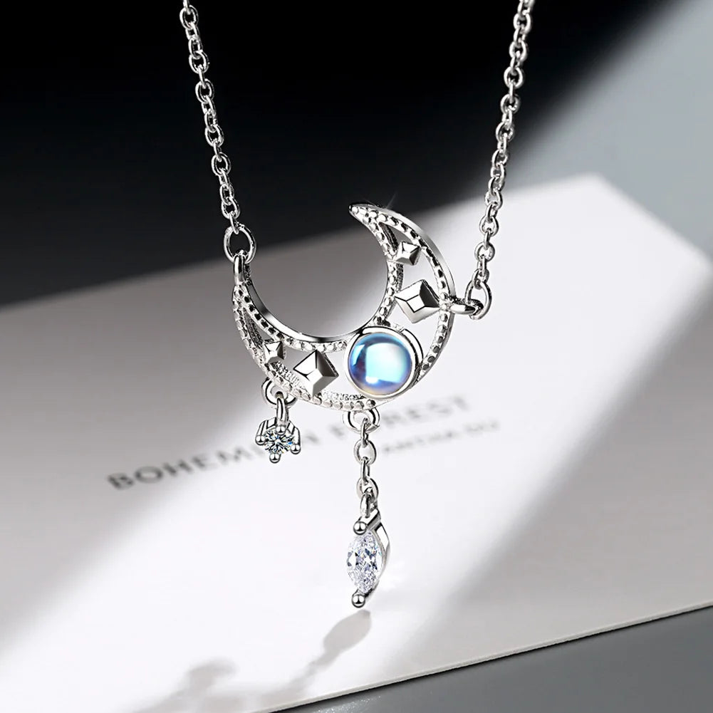 925 Sterling Silver Crystal Moon Jewelry Sets For Women Fine Elegant  Necklace Stud Earrings  GaaBou Jewellery