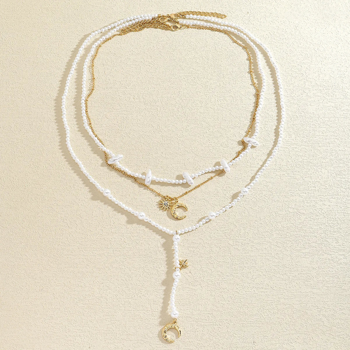 ZAA Multilayer Imitation Pearls Moon And Star Pendant Necklaces for Women Elegant Banquet Party Jewelry Gifts