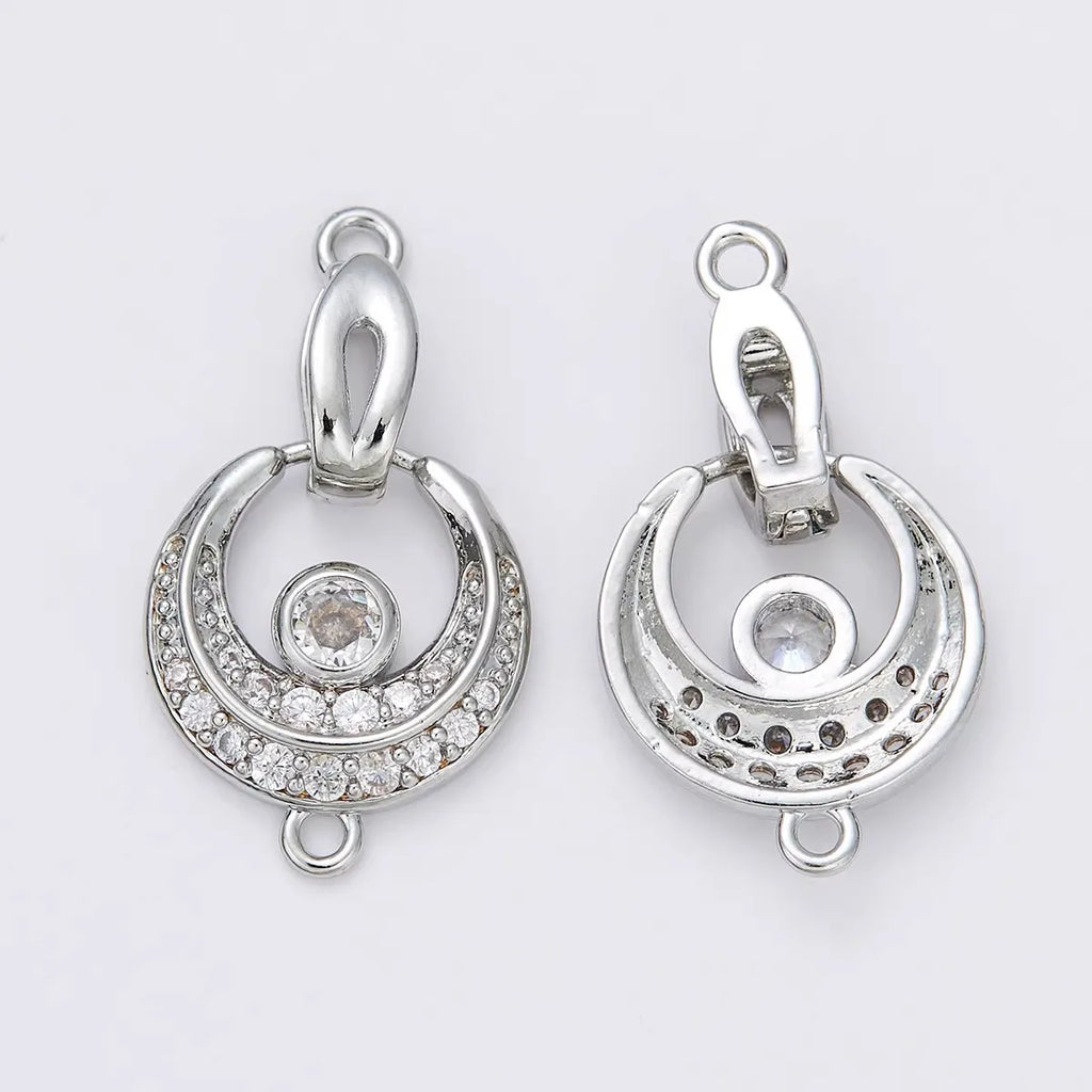 1 Piece Copper Plated 18K Gold Micro-set Zircon Simple Moon Pearl Necklace Connecting Buckle DIY Jewelry Handmade Accessories