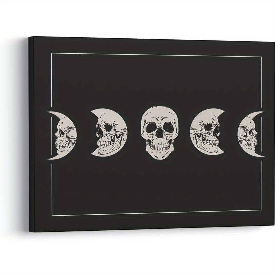 Halloween Wall Art Decor, Skull Moon Phases Wall Decor, Halloween Decor, Skeleton Wall Art Canvas, Gothic Decor, Witchy Decor Aesthetic, 12 x 16Inch, Framed