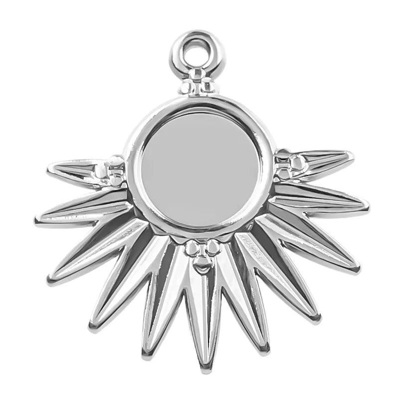 5pcs/Lot Sun Charm Round Blank Settings Stainless Steel Charms For Jewelry Making Supplies Breloques Diy Stone Crystal Oil Drip
