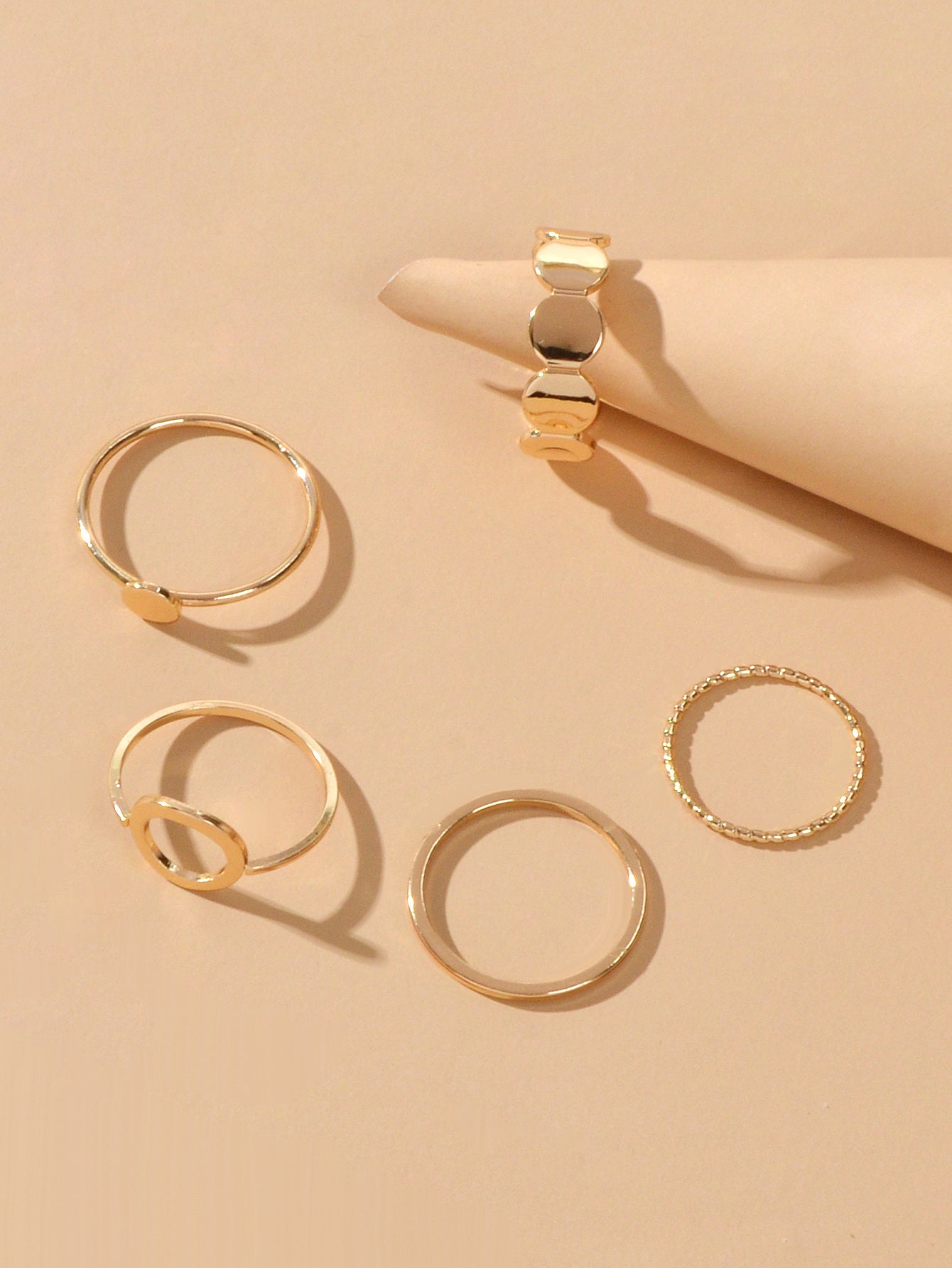 5 pcs Minimalist Jewellery Gold Silver Metal Geometric Midi Finger