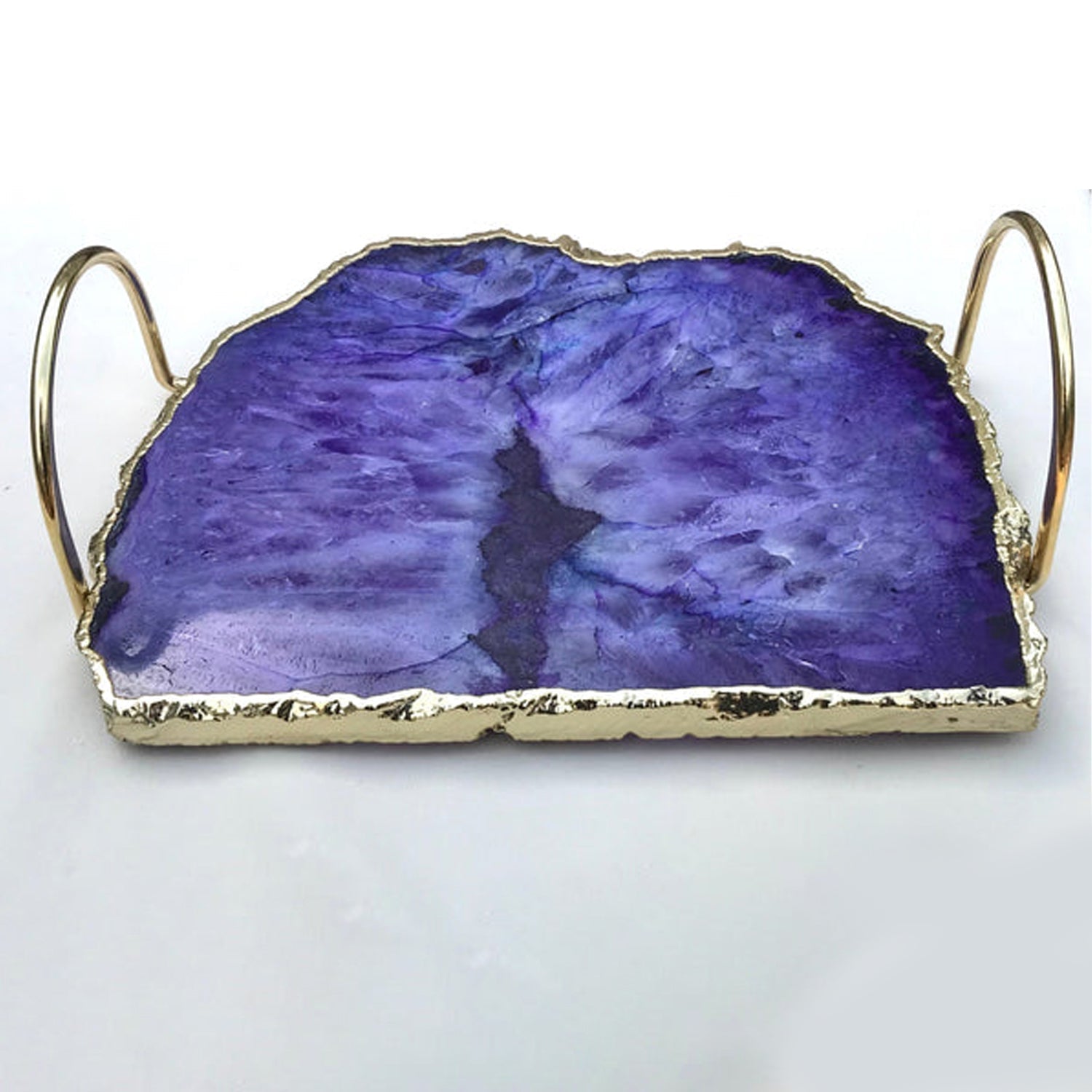 Purple Agate Serving Tray With Brass Loop Handles