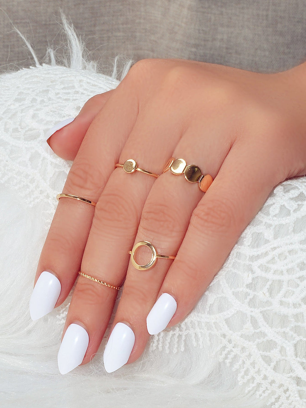 5 pcs Minimalist Jewellery Gold Silver Metal Geometric Midi Finger