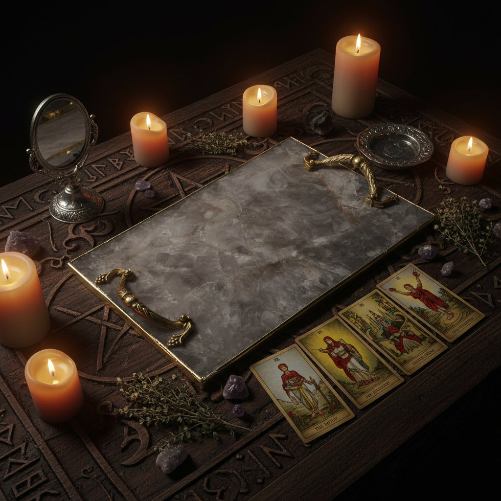 Smoky Quartz Agate  Serving Tray With Brass Handles