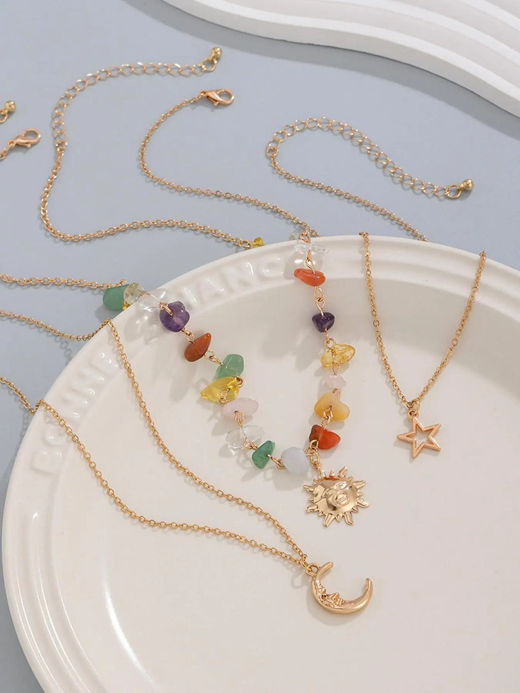 3-piece sun moon zircon layered necklace set Party, Dates, Daily ClothingDecor, Trendy All-match & Exquisite Jewelry for Gift