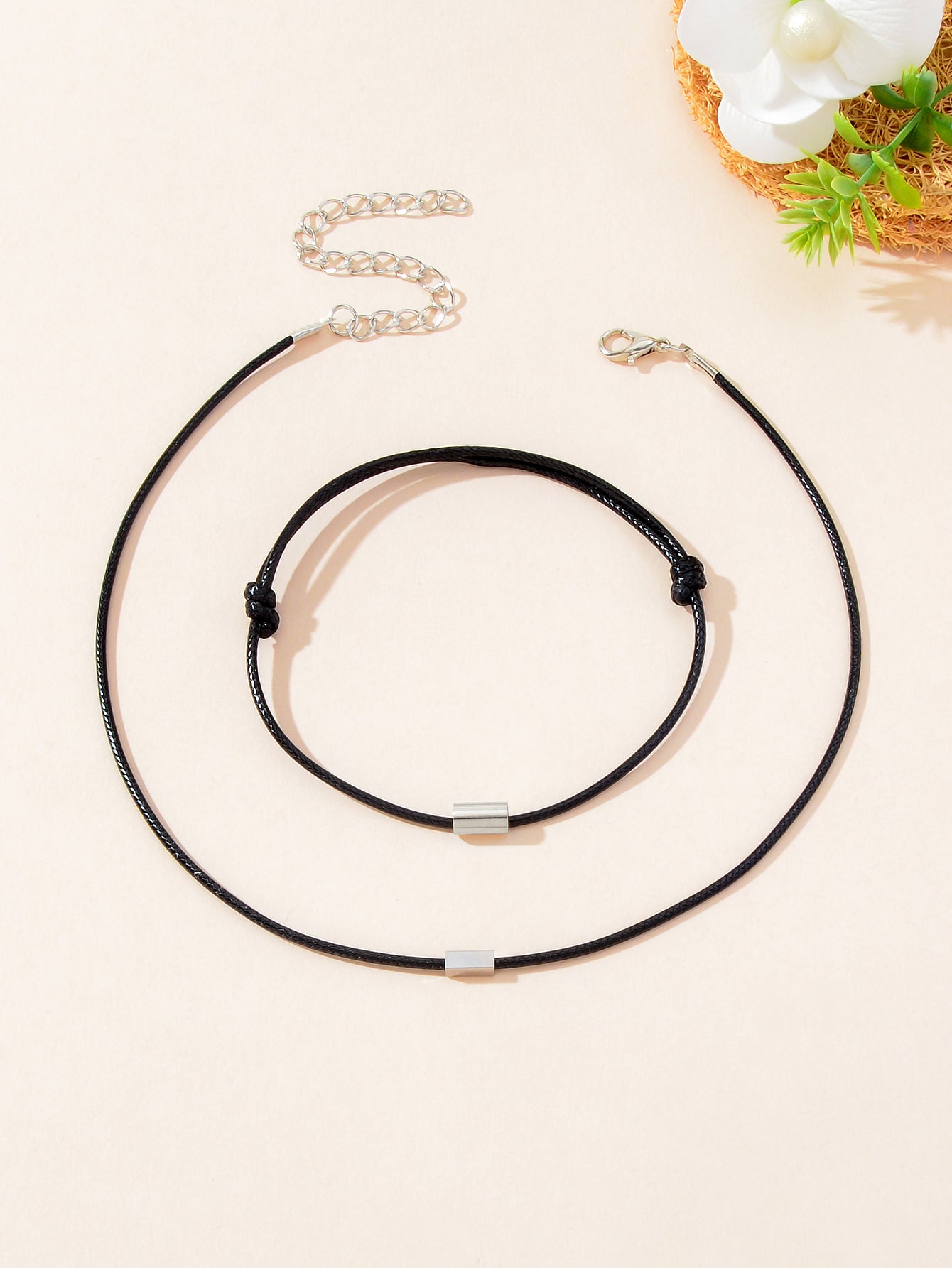 Minimalist Jewellery Metal Decor Black Rope Choker Necklace Adjustable