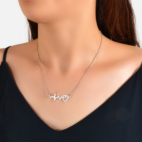 Minimalist Jewelry Gold Silver Chain Heartbeat Pendant Necklace Party