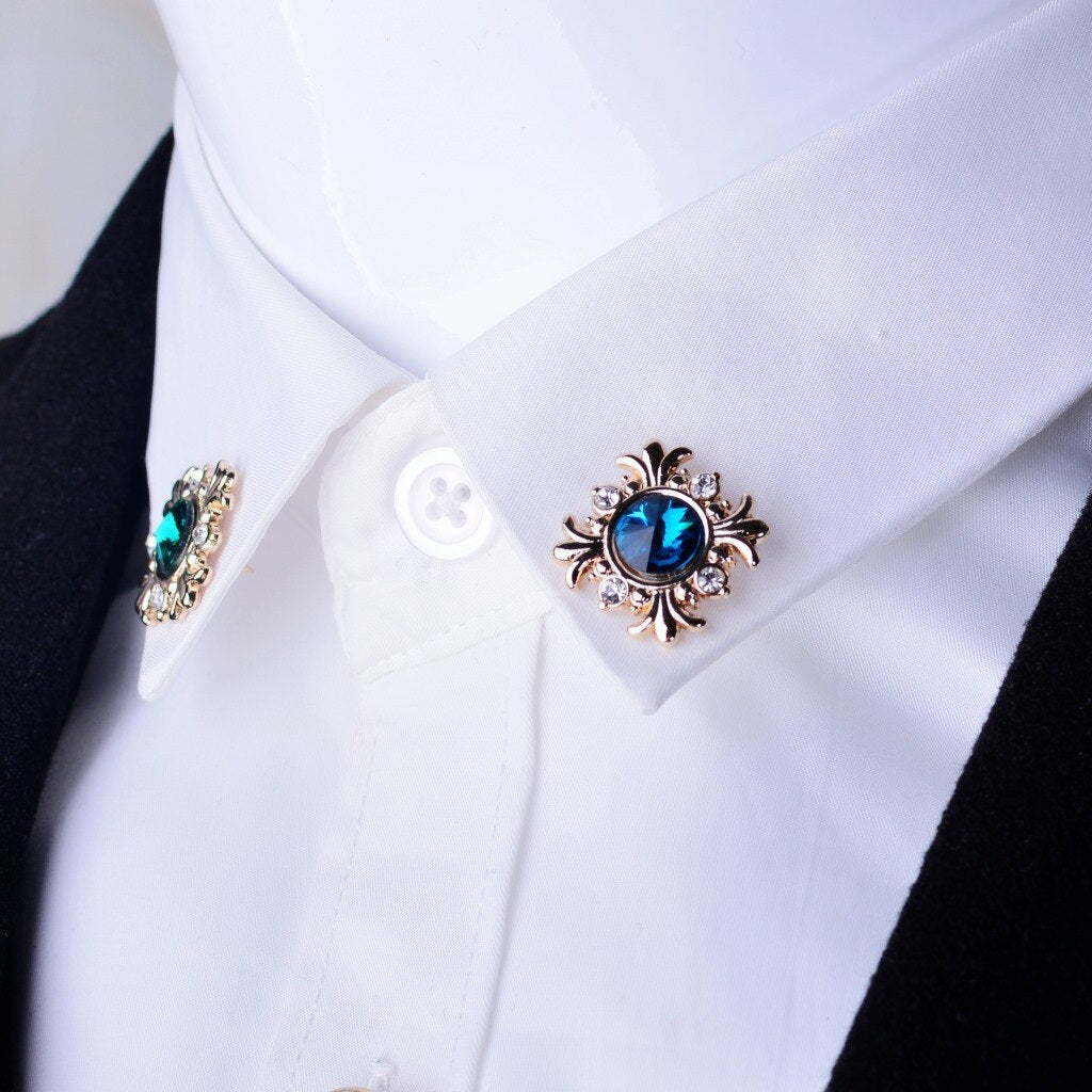 Crystal Cross Rhinestone Brooch Pin Set Two Piece Zinc Alloy Geometric Collar Pins For Men And Women