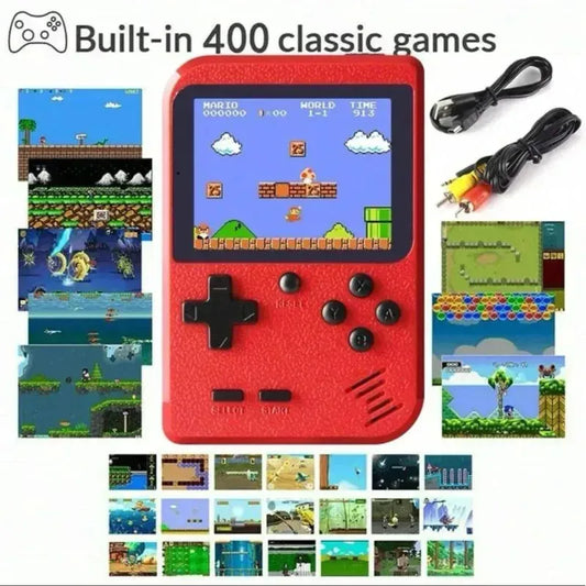 Red Retro Handheld Game Console for Kids  400 Classic Games  Rechargeable   TV-Connectable