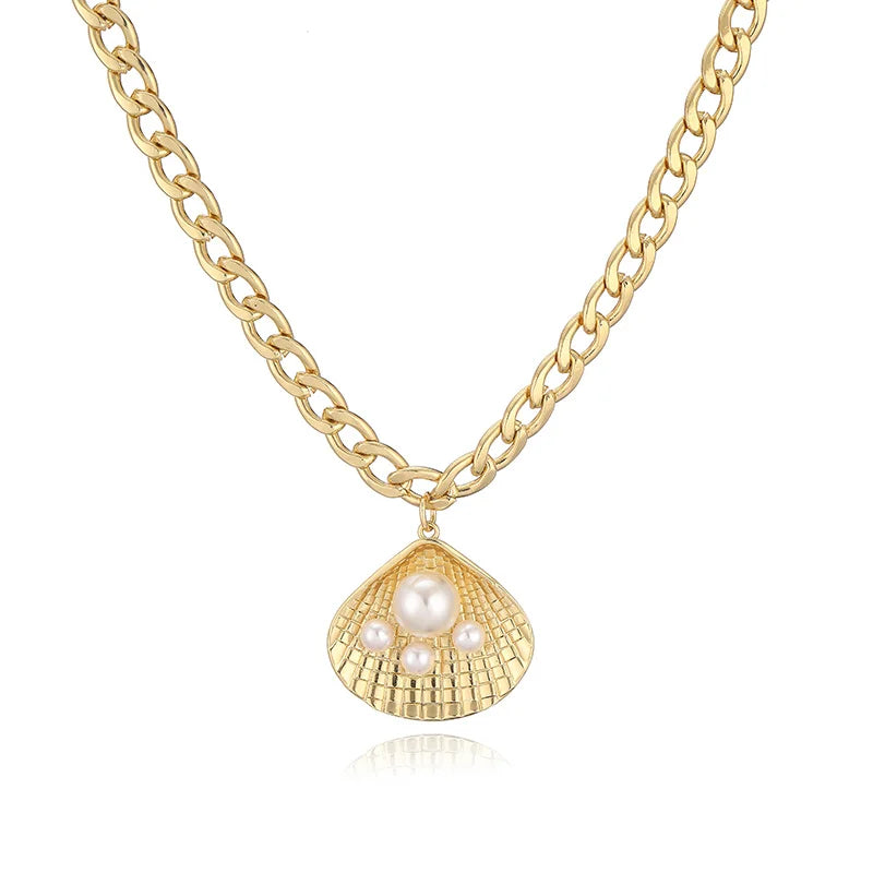 HECHENG,High Quality Punk Retro Hip Hop Cross Moon Pendant with Chunky Chain Unisex Metallic Pendant Necklace