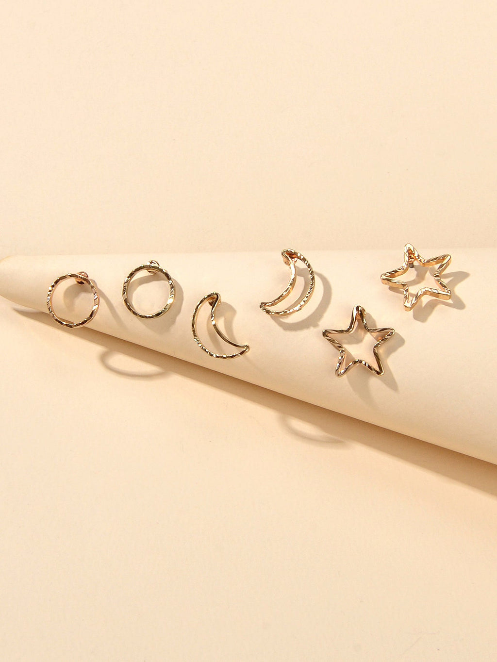 3 pairs Minimalist Jewelry Circle Star Moon Trendy Stud Small Earrings