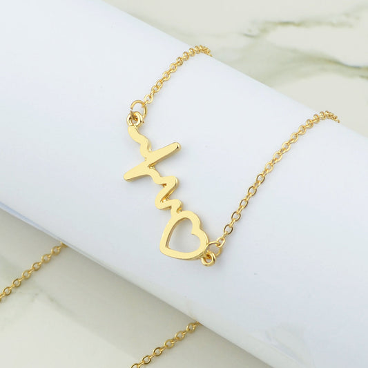 Minimalist Jewelry Gold Silver Chain Heartbeat Pendant Necklace Party