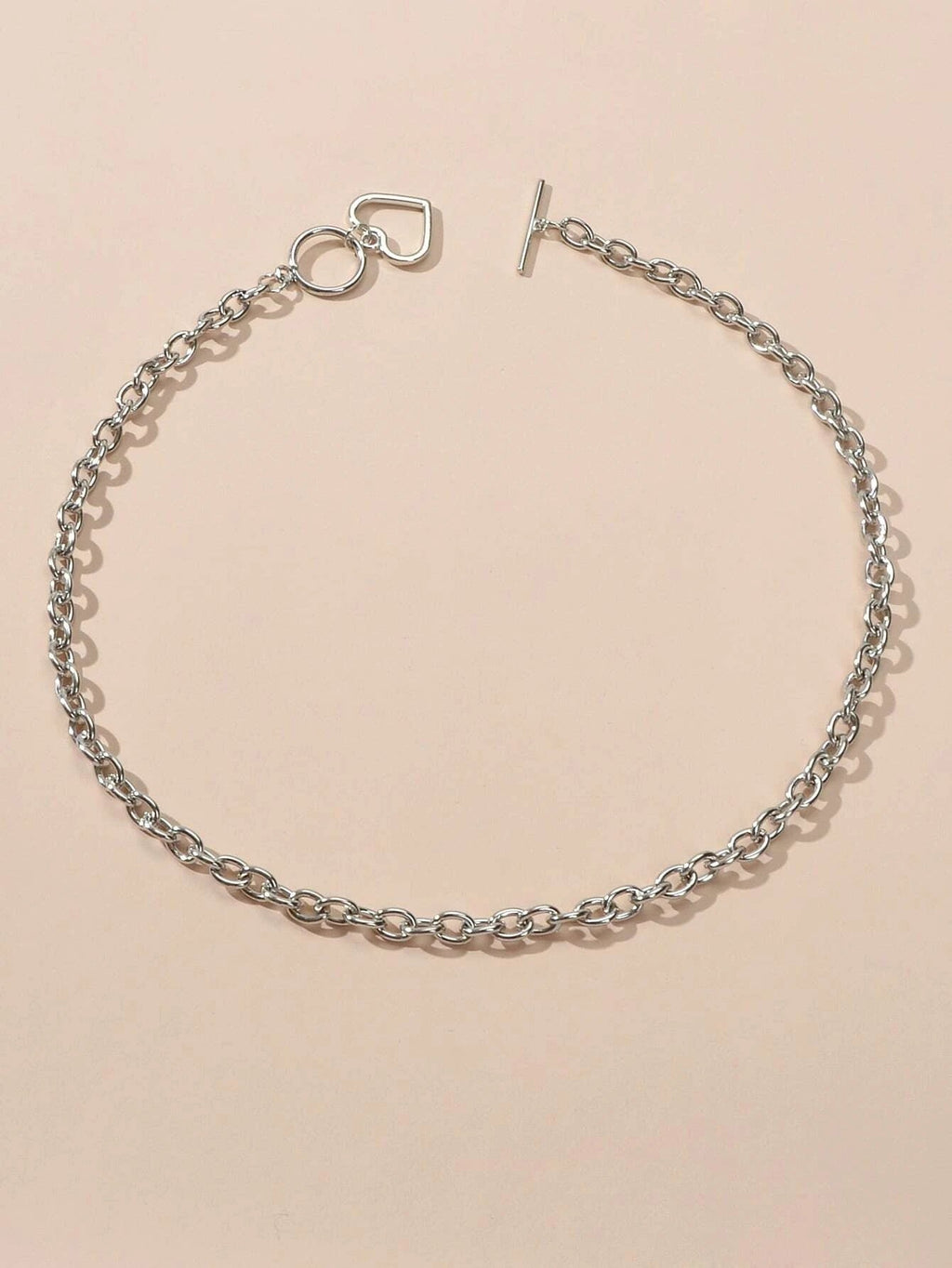 Minimalist Jewellery Silver Link Heart Pendant Necklace Women Punk