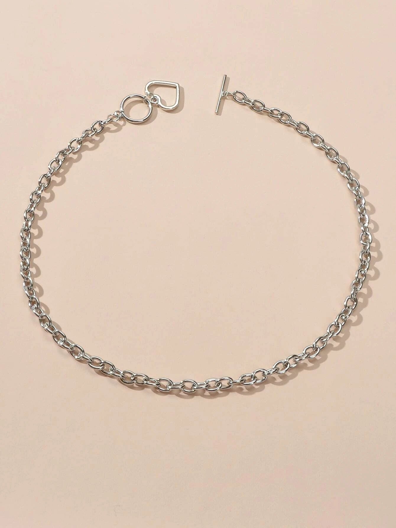 Minimalist Jewellery Silver Link Heart Pendant Necklace Women Punk