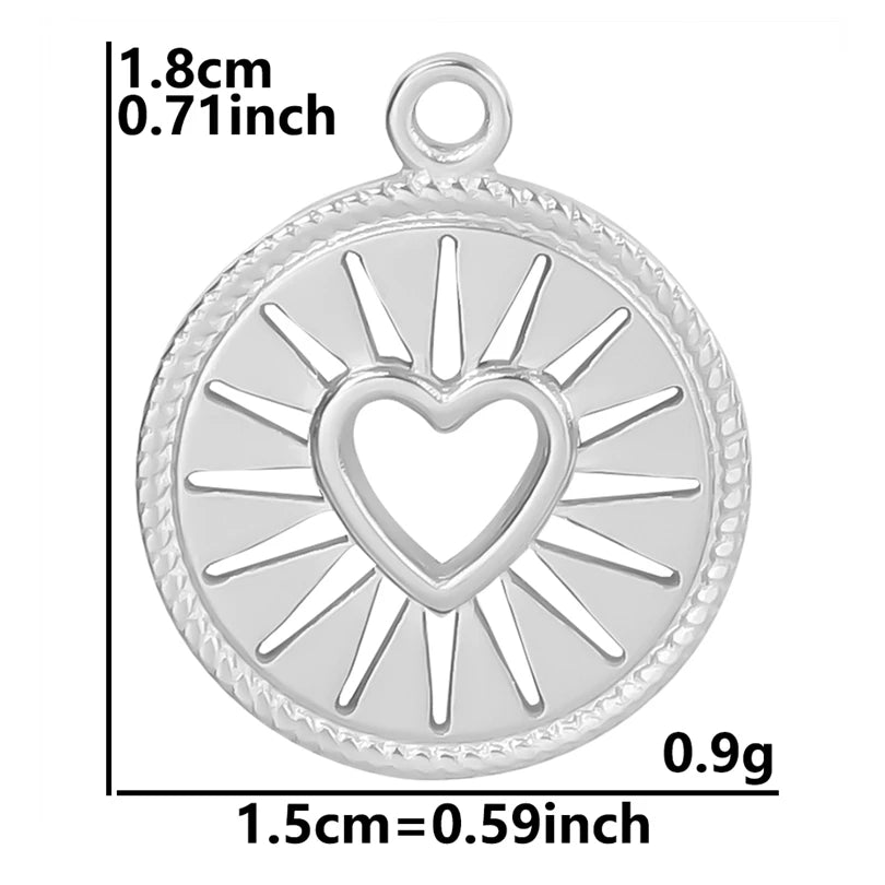 5pcs/Lot Sun Charm Round Blank Settings Stainless Steel Charms For Jewelry Making Supplies Breloques Diy Stone Crystal Oil Drip