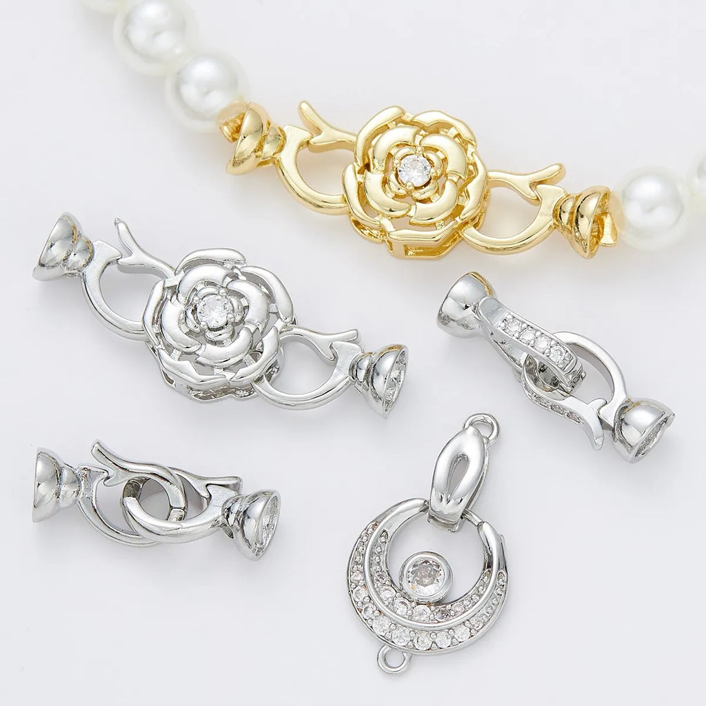 1 Piece Copper Plated 18K Gold Micro-set Zircon Simple Moon Pearl Necklace Connecting Buckle DIY Jewelry Handmade Accessories