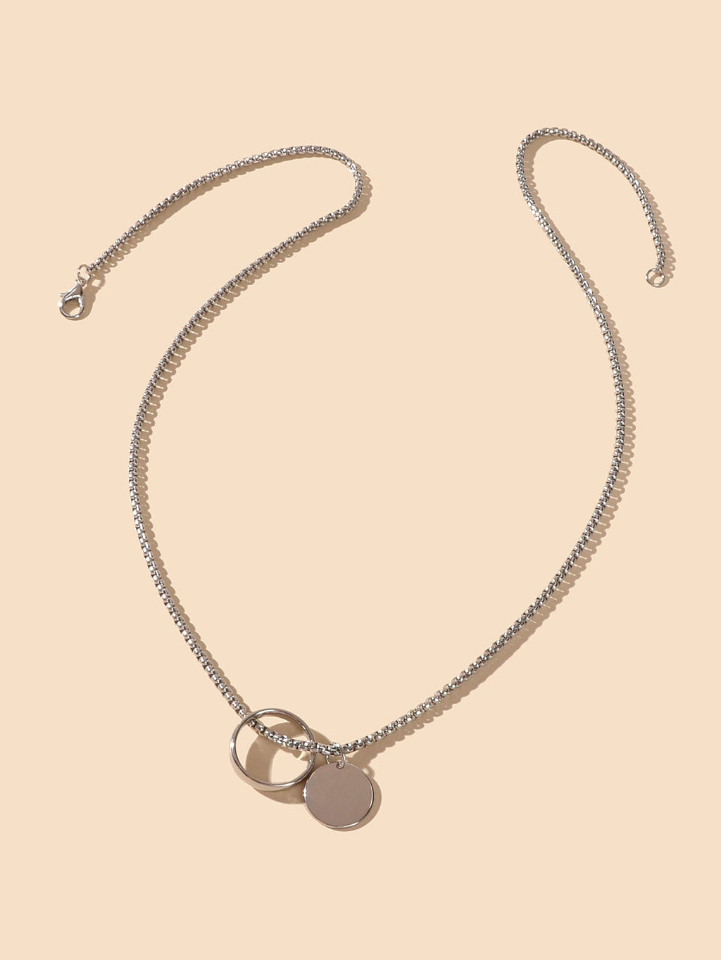 Female Jewellery Minimalist Silver Chain Collar Circle Disc Charm Rock