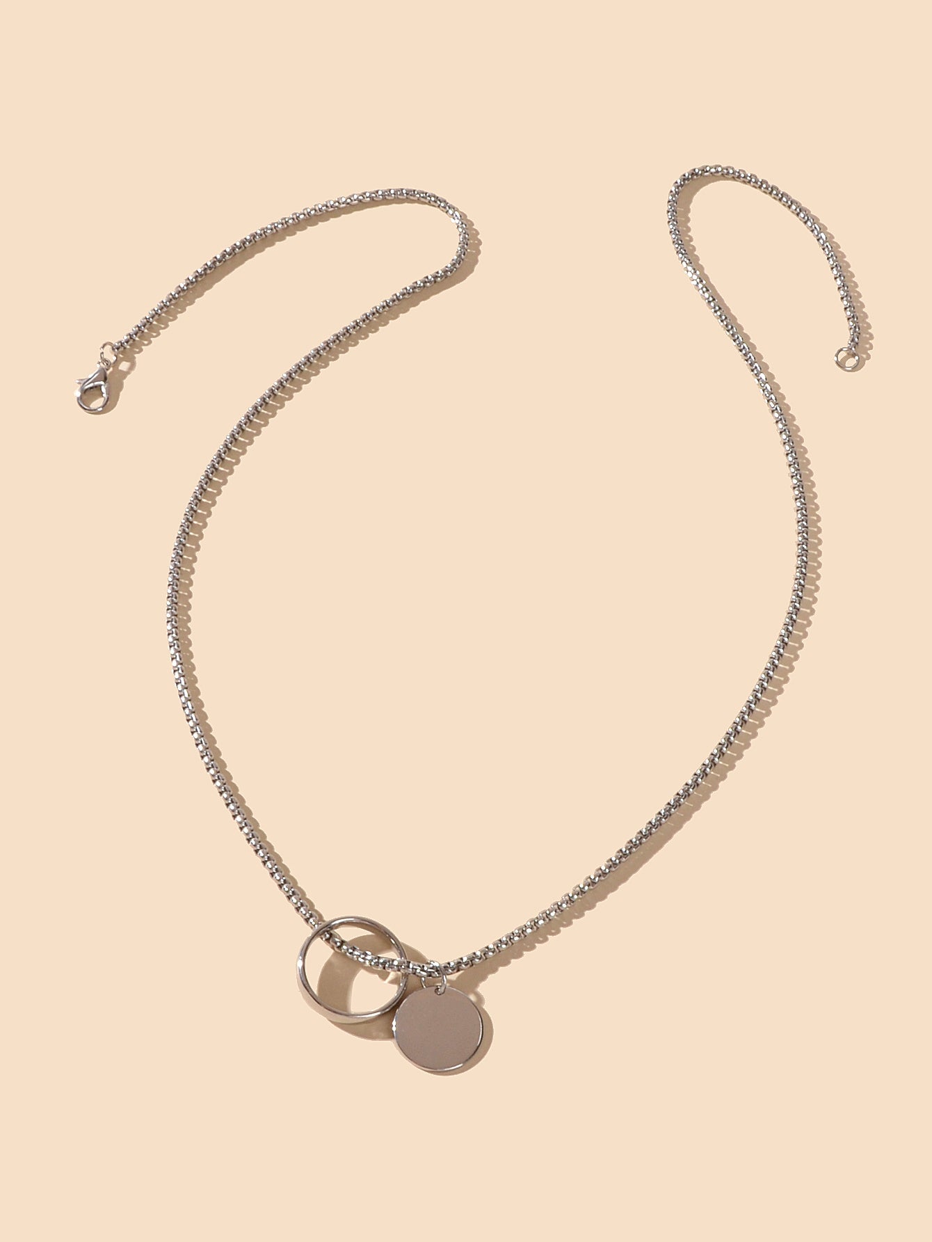 Female Jewellery Minimalist Silver Chain Collar Circle Disc Charm Rock