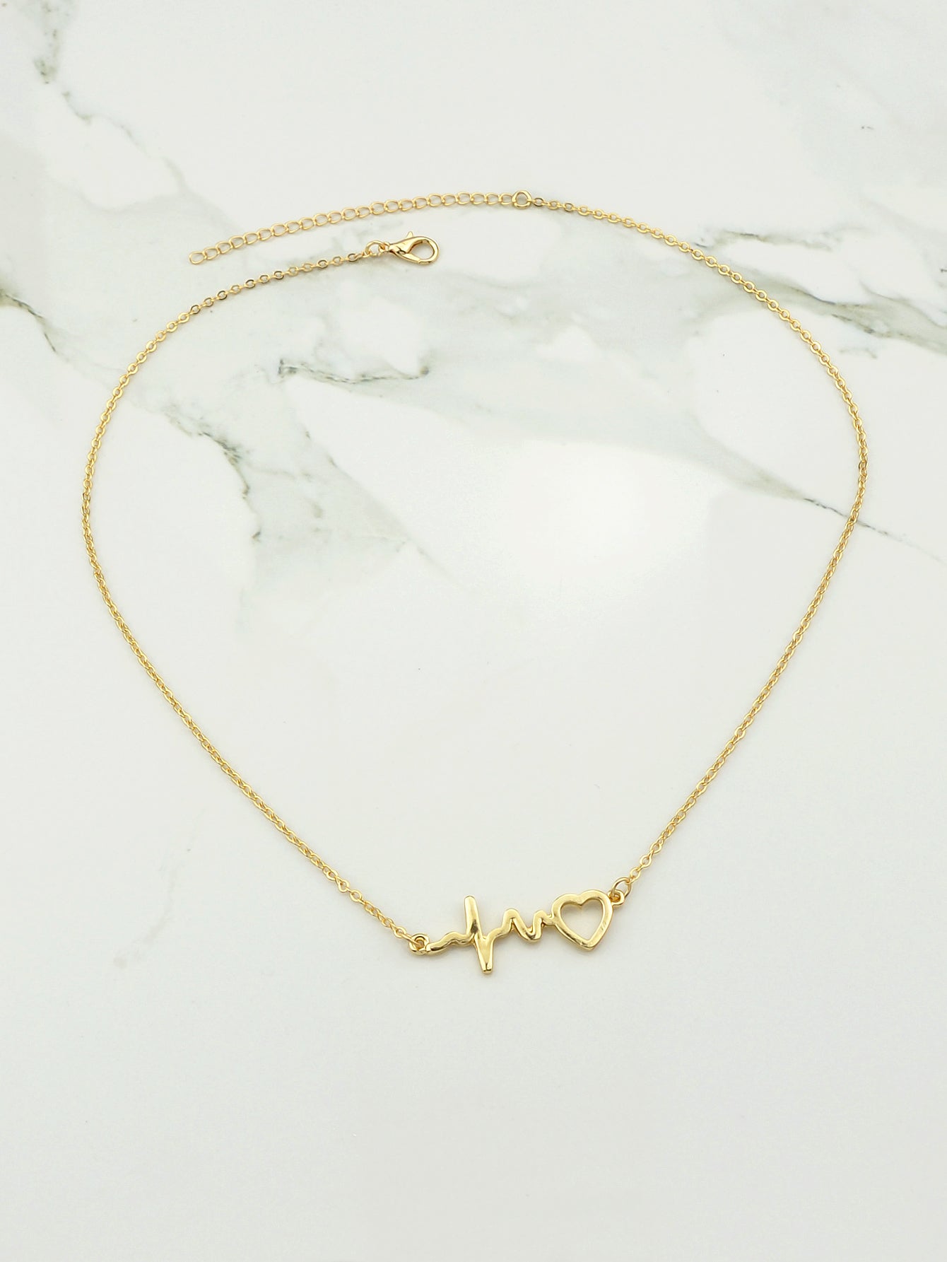 Minimalist Jewelry Gold Silver Chain Heartbeat Pendant Necklace Party