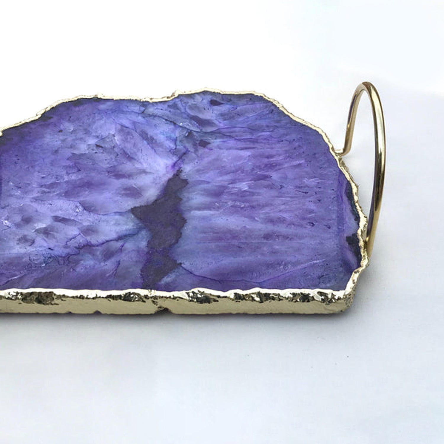 Purple Agate Serving Tray With Brass Loop Handles