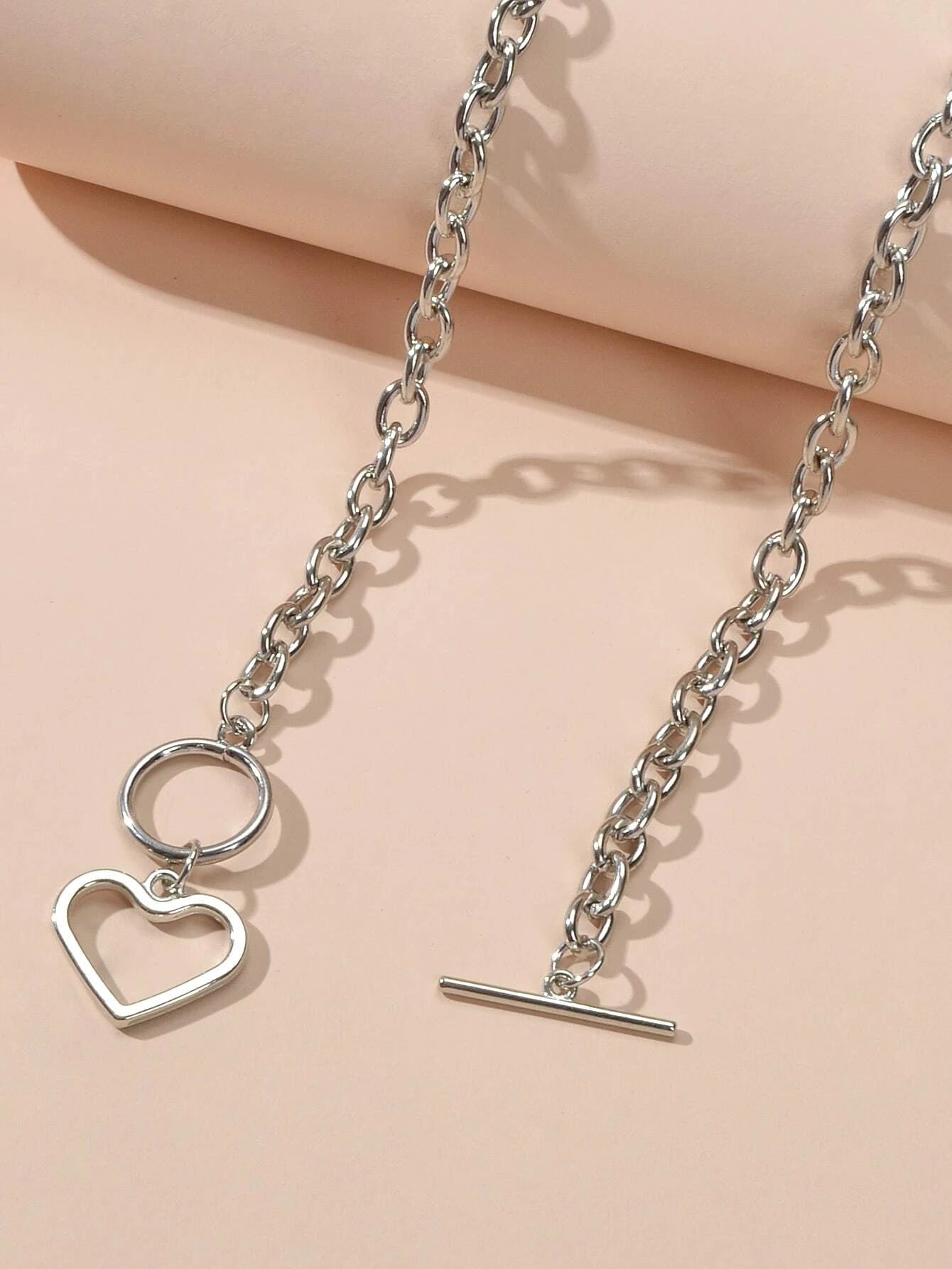 Minimalist Jewellery Silver Link Heart Pendant Necklace Women Punk