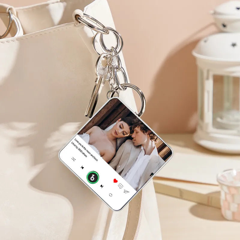 FridgeBeats Custom Photo and Text Music Keychain Music Box Bag Charm That Plays Music Without Cell Phone Best Gifts for Her