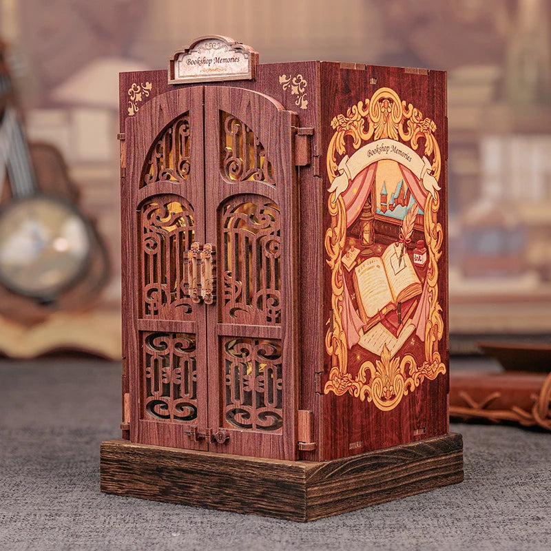 Cutebee DIY Book Nook Kit Enchanted Gothic Lighted Wooden Bookshelf Insert For Book Lovers Gift Set