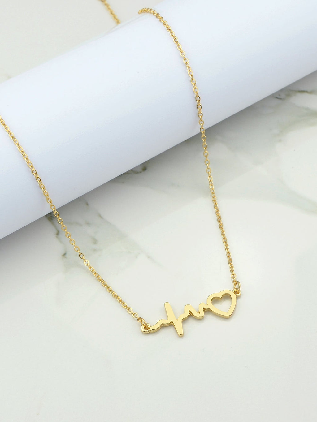 Minimalist Jewelry Gold Silver Chain Heartbeat Pendant Necklace Party