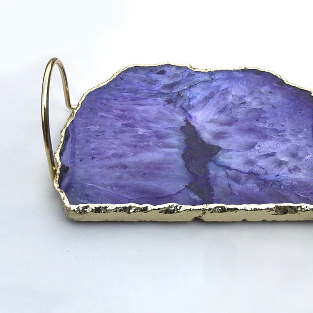 Purple Agate Serving Tray With Brass Loop Handles