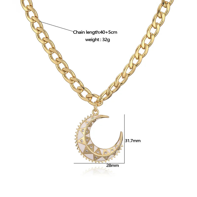 HECHENG,High Quality Punk Retro Hip Hop Cross Moon Pendant with Chunky Chain Unisex Metallic Pendant Necklace