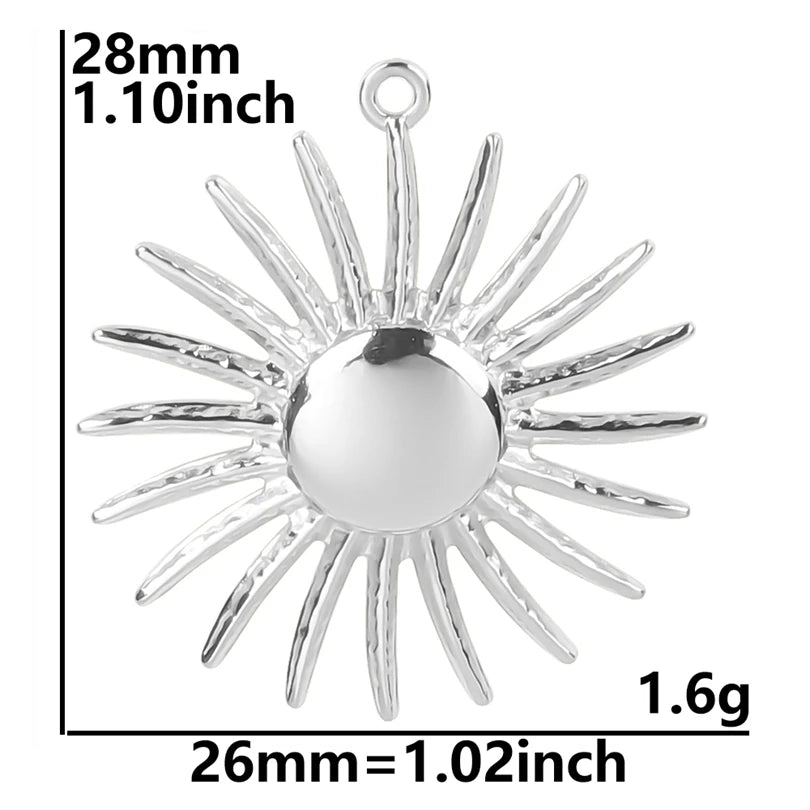 5pcs/Lot Sun Charm Round Blank Settings Stainless Steel Charms For Jewelry Making Supplies Breloques Diy Stone Crystal Oil Drip