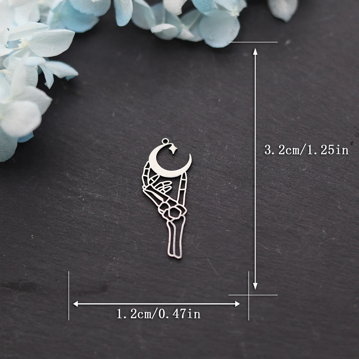 3Pcs Stainless Steel Gothic - style Skeleton Hand Holding Crescent Moon DIY Jewelry Charms Set for Bracelet, Necklace Crafting