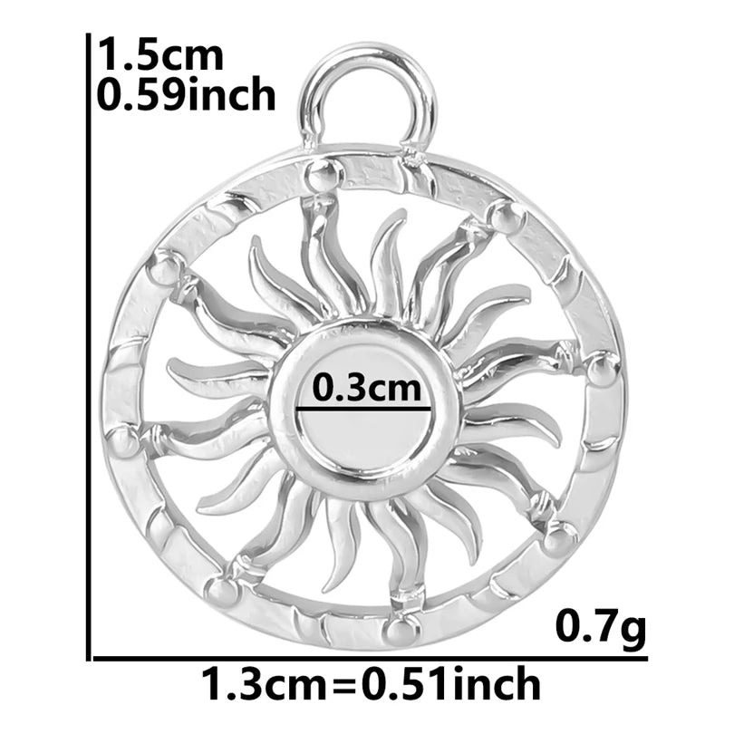 5pcs/Lot Sun Charm Round Blank Settings Stainless Steel Charms For Jewelry Making Supplies Breloques Diy Stone Crystal Oil Drip