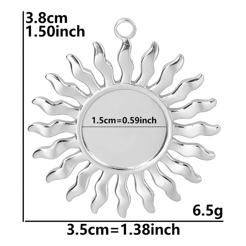 5pcs/Lot Sun Charm Round Blank Settings Stainless Steel Charms For Jewelry Making Supplies Breloques Diy Stone Crystal Oil Drip