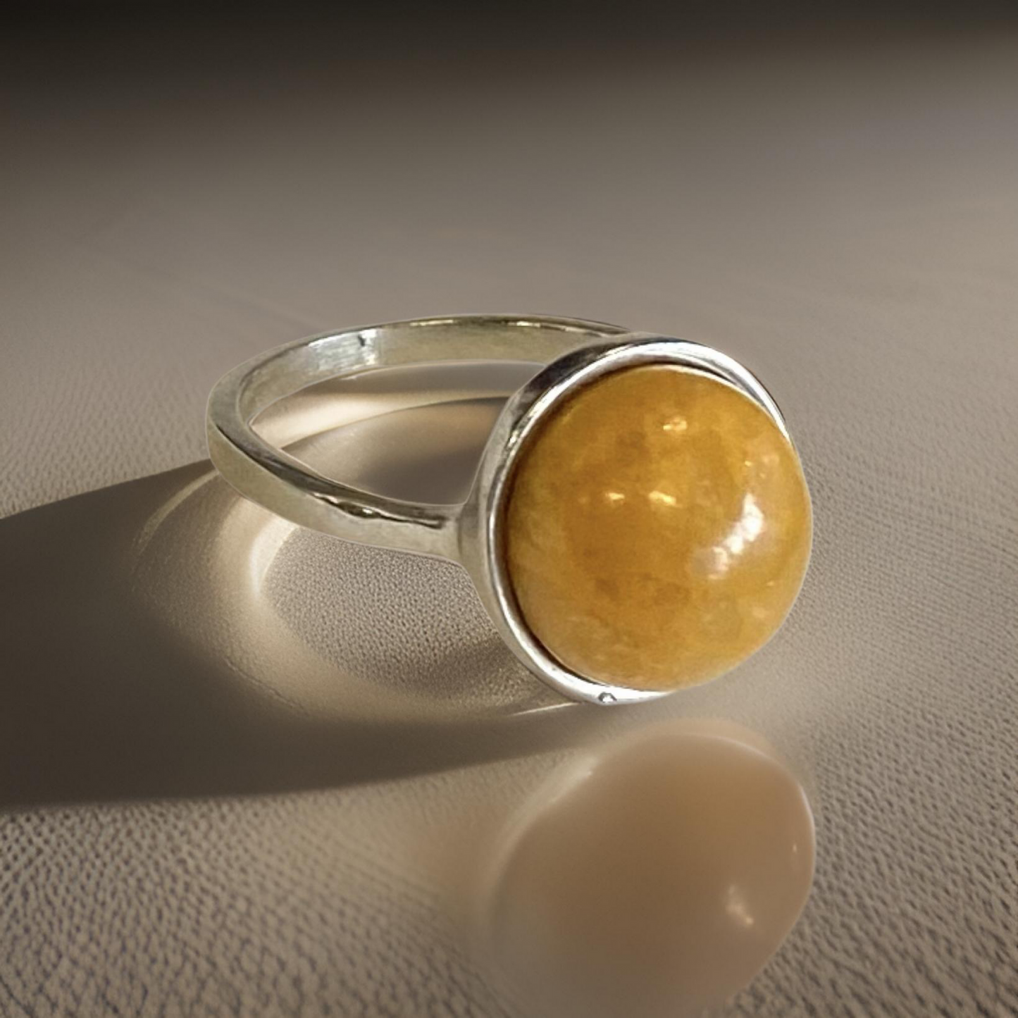 Yellow Jasper Round Gemstone Ring - Silver