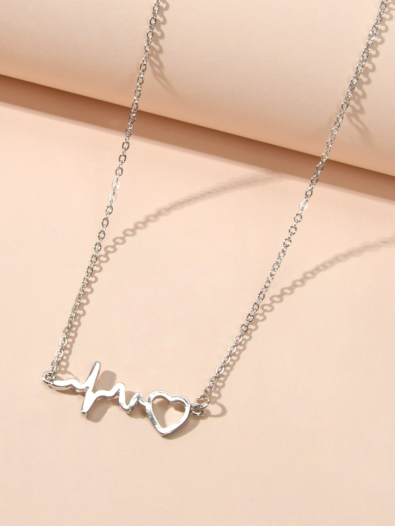 Minimalist Jewelry Gold Silver Chain Heartbeat Pendant Necklace Party