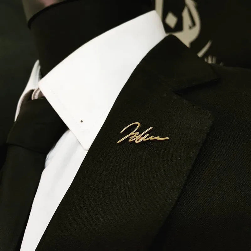 Custom Logo Products Name Lapel Pins Fashion Brooche Gold Plated Stainless Steel Badges Wedding Groomsman Customized Gift