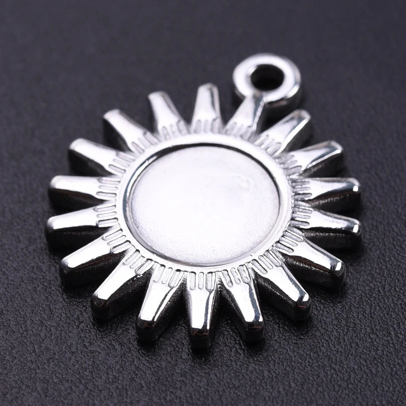 5pcs/Lot Sun Charm Round Blank Settings Stainless Steel Charms For Jewelry Making Supplies Breloques Diy Stone Crystal Oil Drip