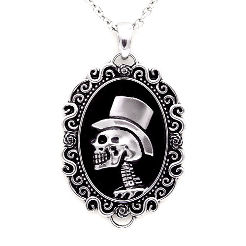 Skull with top hat pendant on a white background