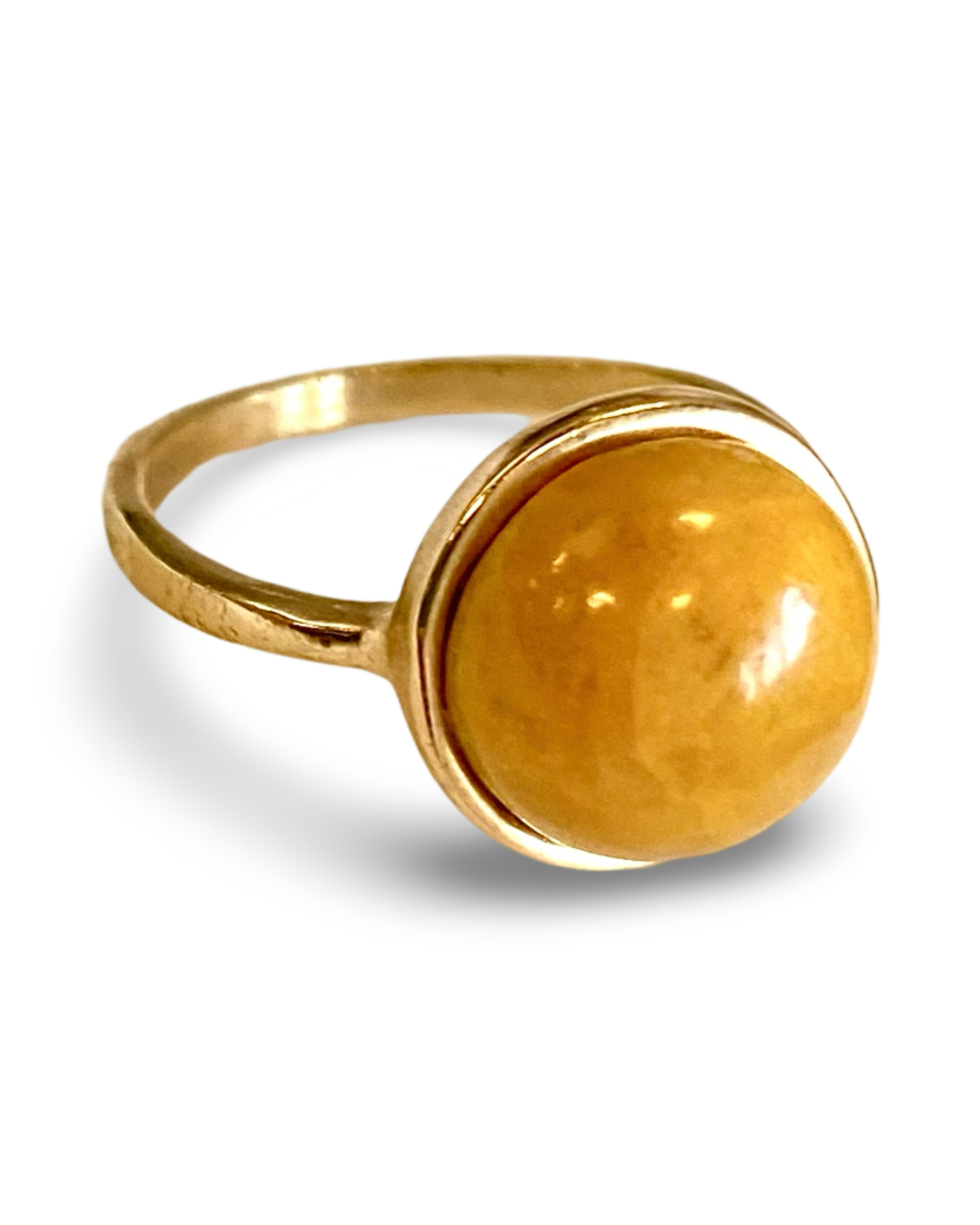 Yellow Jasper Round Gemstone Ring - 24k dip