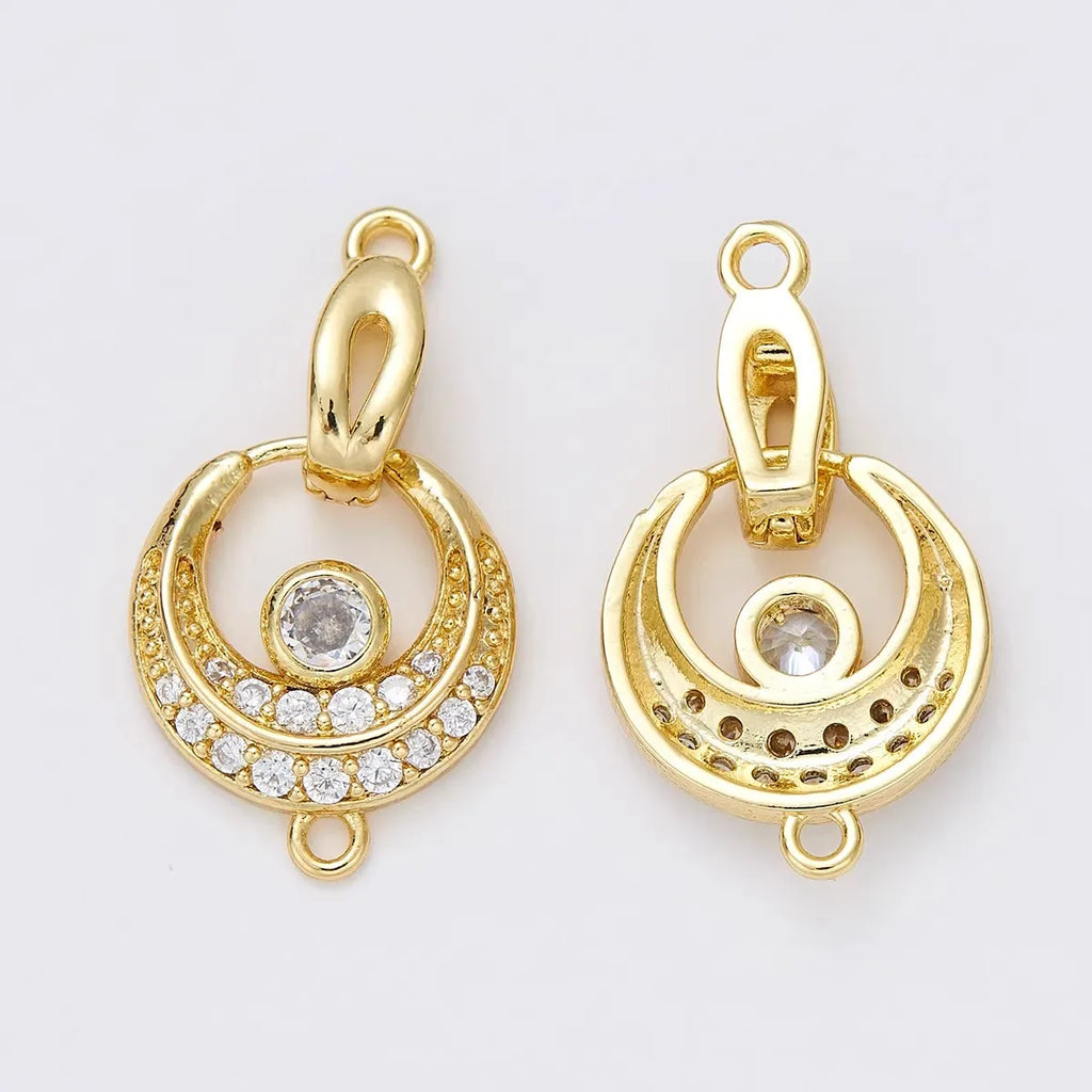 1 Piece Copper Plated 18K Gold Micro-set Zircon Simple Moon Pearl Necklace Connecting Buckle DIY Jewelry Handmade Accessories