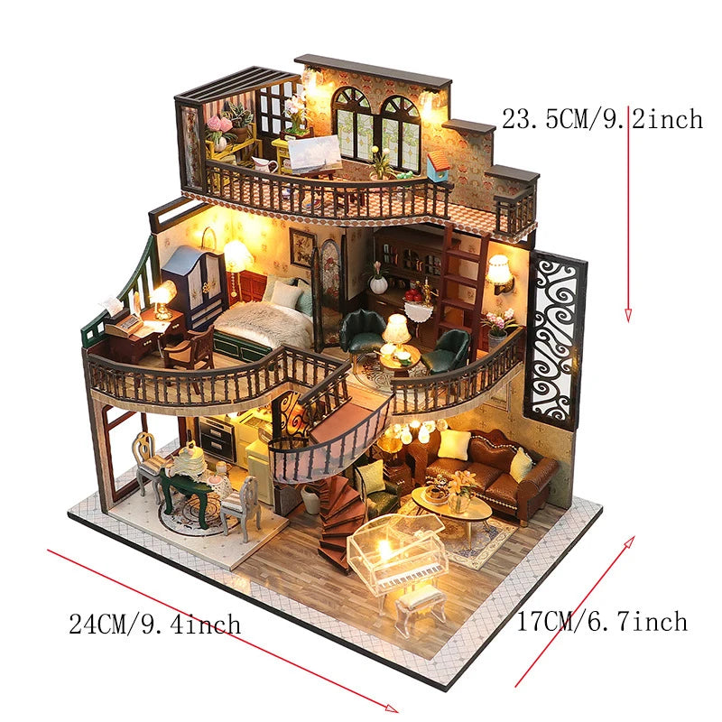 Wooden Doll House 3D Puzzle Assembly Building Model Kit Production Small Room Toys Home Bedroom Decoration With Furniture Light