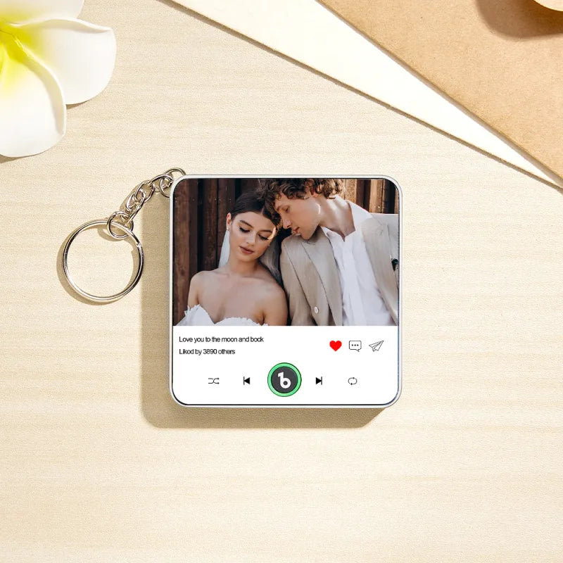 FridgeBeats Custom Photo and Text Music Keychain Music Box Bag Charm That Plays Music Without Cell Phone Best Gifts for Her