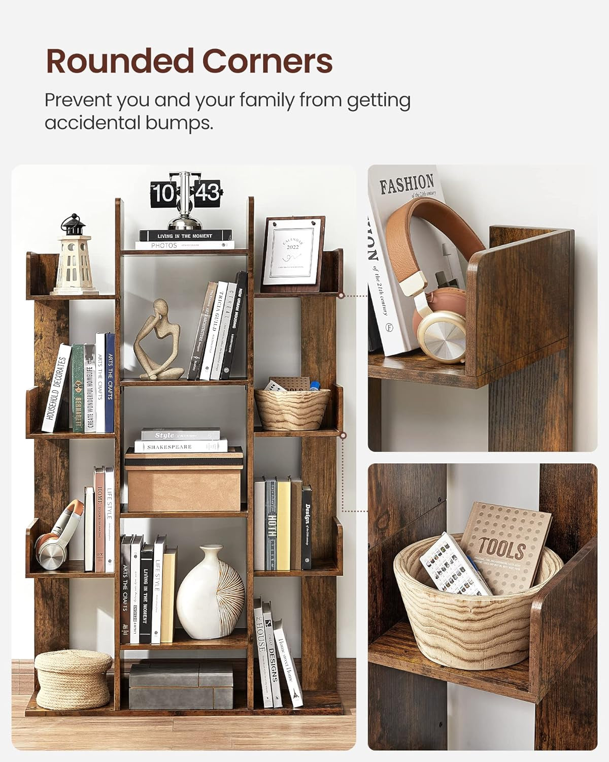 Bookshelf, Tree-Shaped Bookcase with 13 Storage Shelves, Rounded