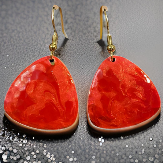 Red & Pink Marble Guitar Pick Lures of Love Earrings