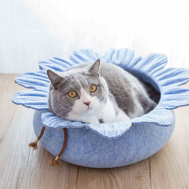 Lotus Leaf Shape Cat Bed House 100 Percent Cotton Gothic Cozy Hideaway For Cats Soft Plush Interior
